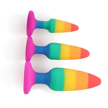 Rainbow Silicone Anal Plug 3 Size Multicolor Butt Plug Wearable Dildo for Anal with Strong Suction Cup Sex Toys for Couples Gay 3