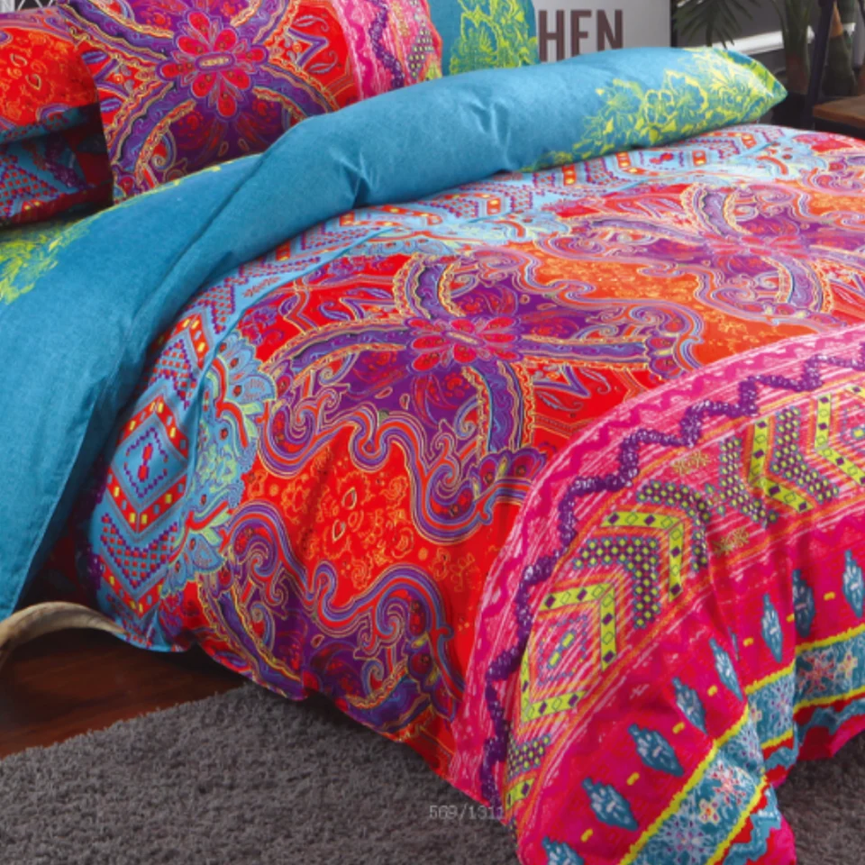 Set di biancheria da letto con copripiumino bohémien esotico, per letto matrimoniale, lussuoso copriletto sud-occidentale, con 2 federe con cerniera, 3 pezzi