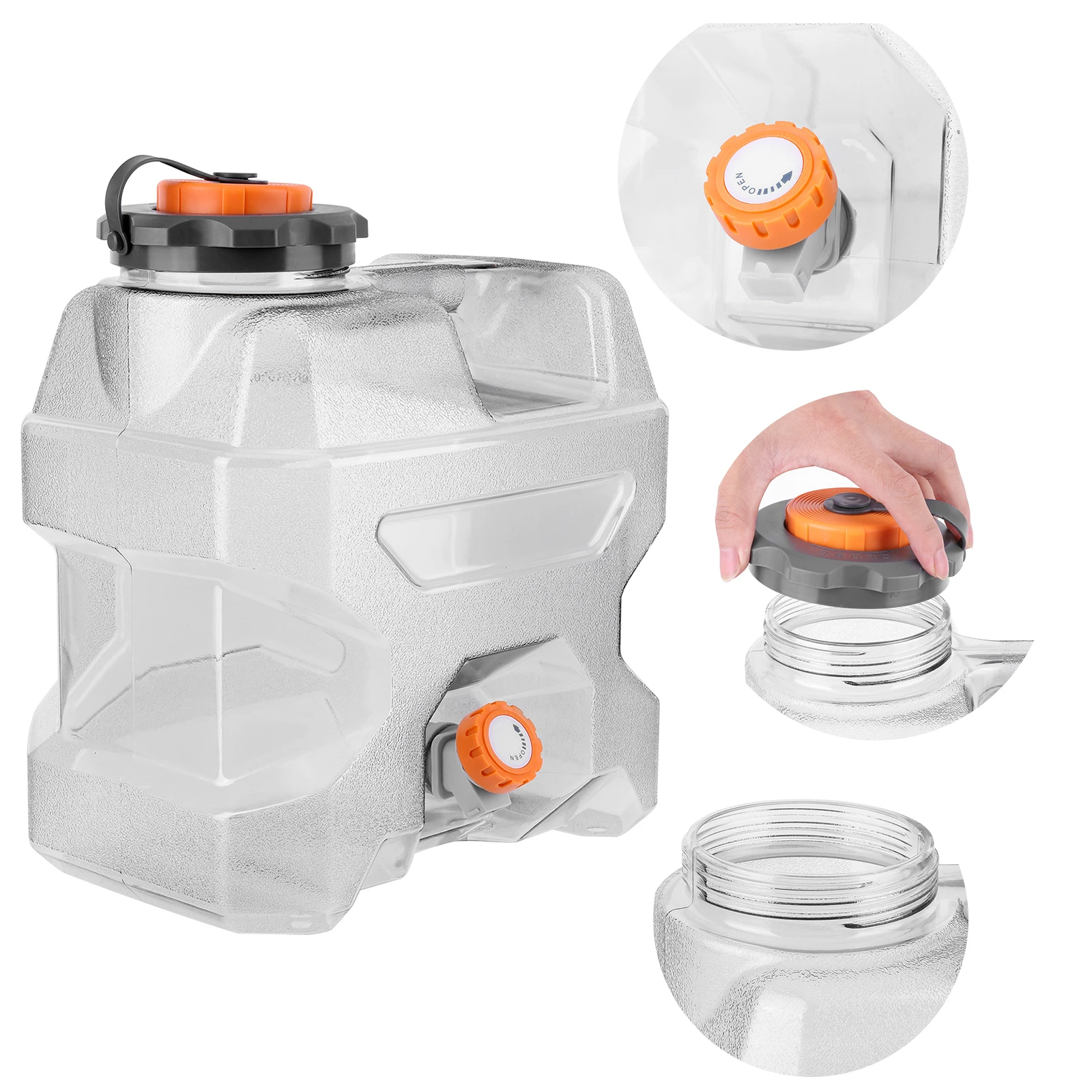 12L Emergency Water Storage Clear Gray Water Carrier with Spigot Portable Water Tank for Camping Outdoor Hiking