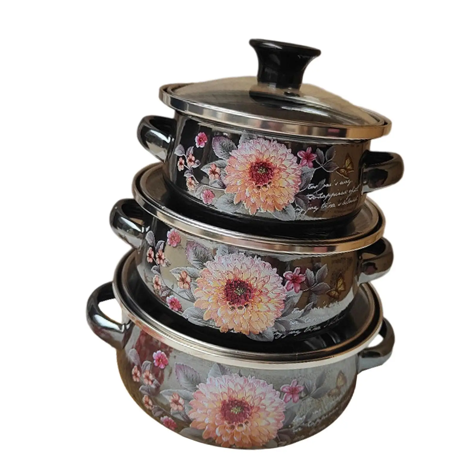 3x Enamel Stockpots Set Cookware Cooker Enamel Pots for Restaurant Home 3x Enamel Stockpots Set Cookware Cooker Enamel Pots for Restaurant Home