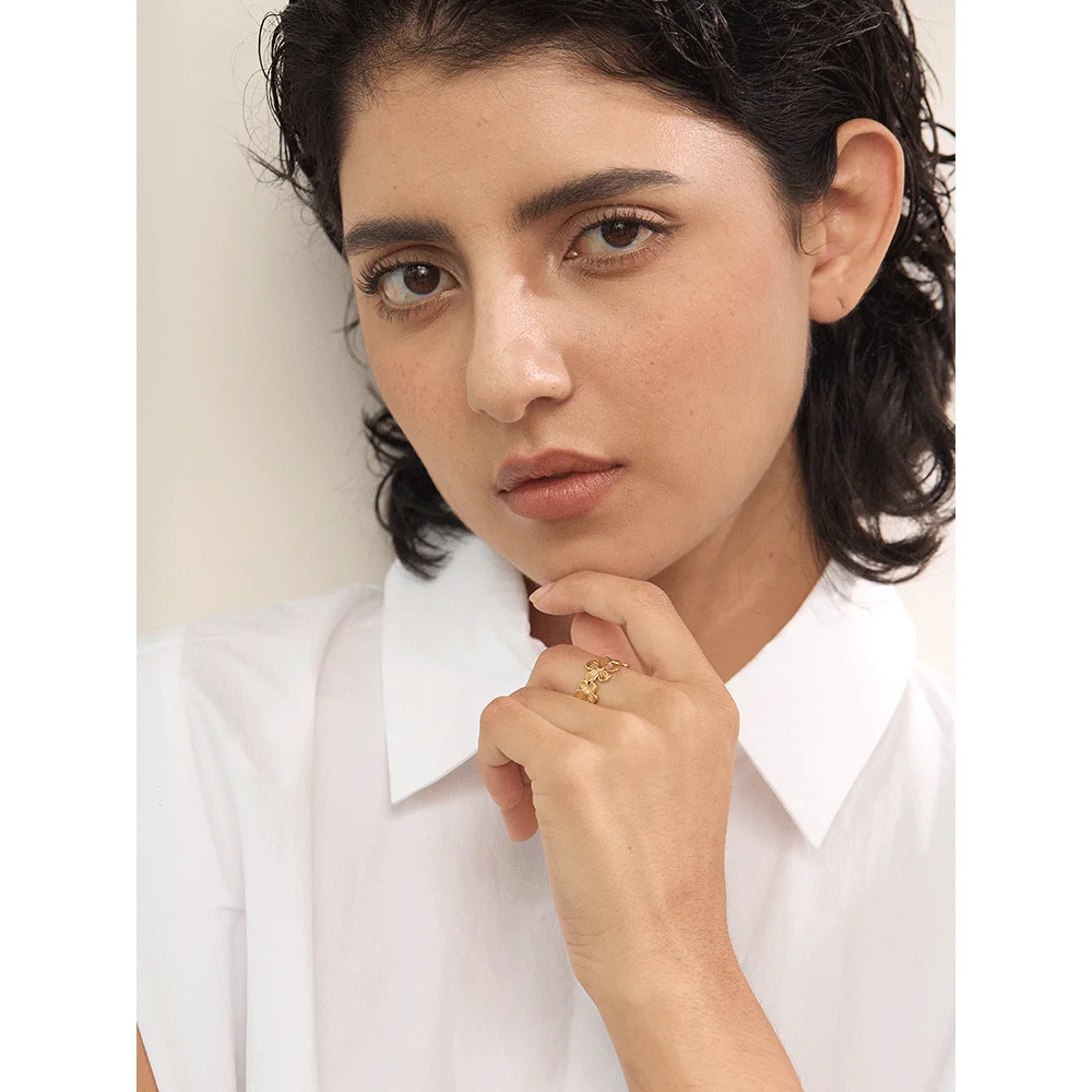 Yhpup Thin Plant Flower Adjustable Open Ring