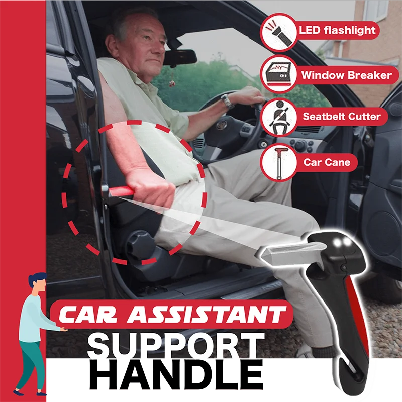 Car Assistant Support Handle Multi-function Safety Door Aider Handles Assist Hammer Bar Parts Window Breaker With LED
