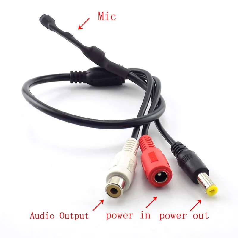 Mini CCTV Audio Microphone Mic For Security Audio camera Sound Monitor Pick Up RCA Power Cable for CCTV Camera DVR H10