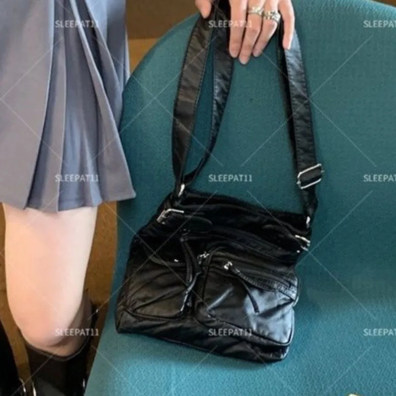 JIAERDI Vintage Black Shoulder Bags Women Hot Girls Leather Soft Pocket Messenger Bag Ladies Harajuku Aesthetic Handbag Female