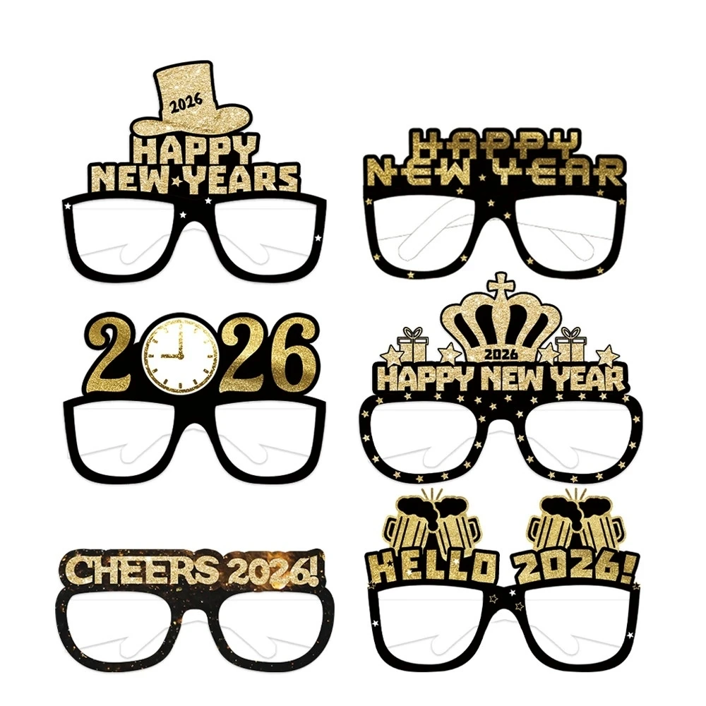 Festive New Year 2025 Celebration Paper Glasses - Party Photo Props & Decorations