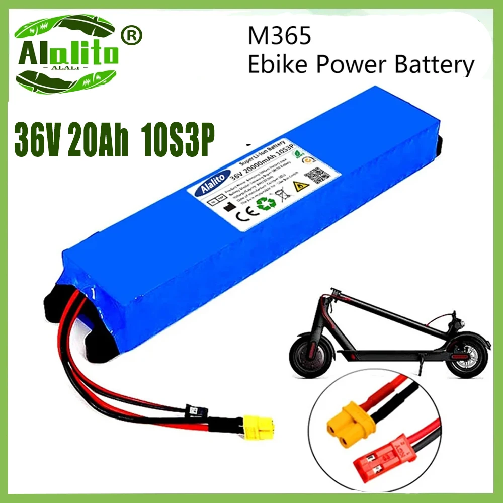 

36V 20Ah 18650 Lithium Battery Pack 10S3P 20000mAh 500W Same Port 42V Electric Scooter M365 Ebike Power Battery with BMS