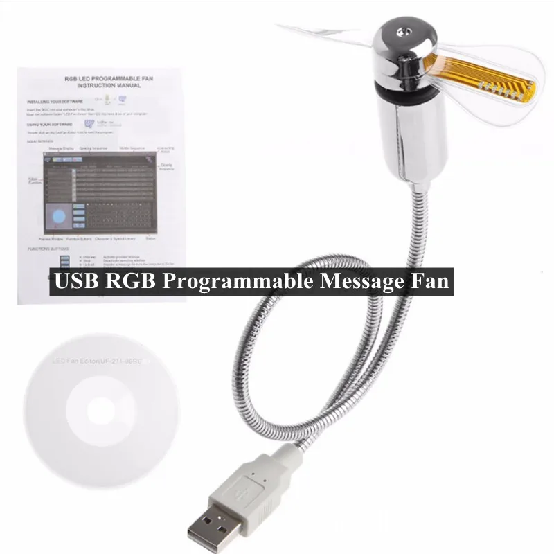 USB Mini Ego Fans Creative Gift With RGB LED Light Cool Gadget Programming Message Fan Adjustable Multi-language
