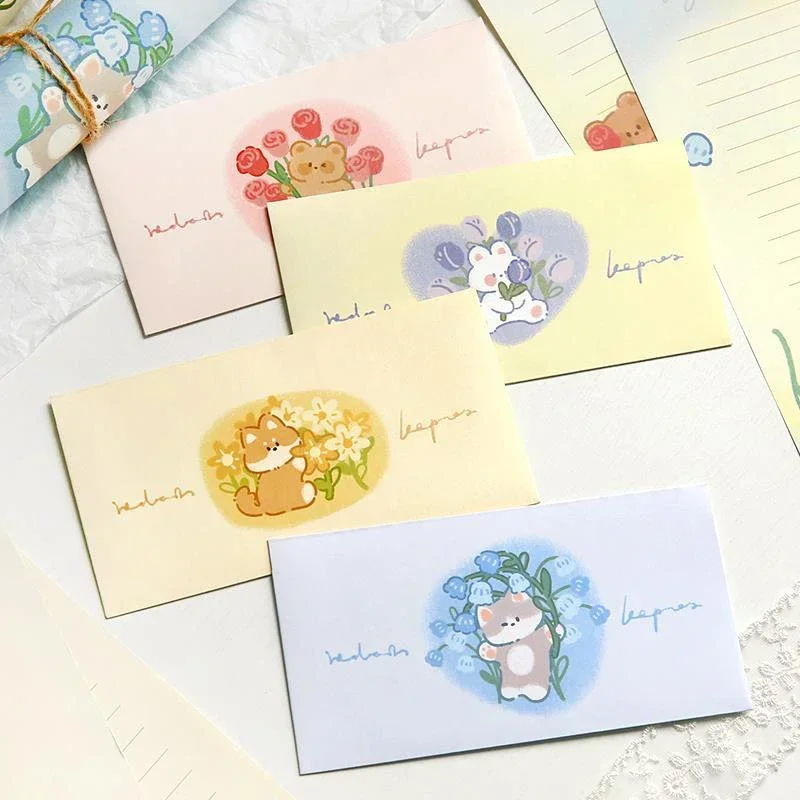 Kawaii Flowers Animals Design Envelopes Writing Paper Sealing Stickers Bookmarks Party Invitation Card Korean Stationery Office