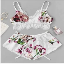 

Sexy Kawaii Lingerie Split Pajamas,Two Piece Silk Sleepwear Set Summer,Printed Lace Trim,Beautiful Romantic,Breathable