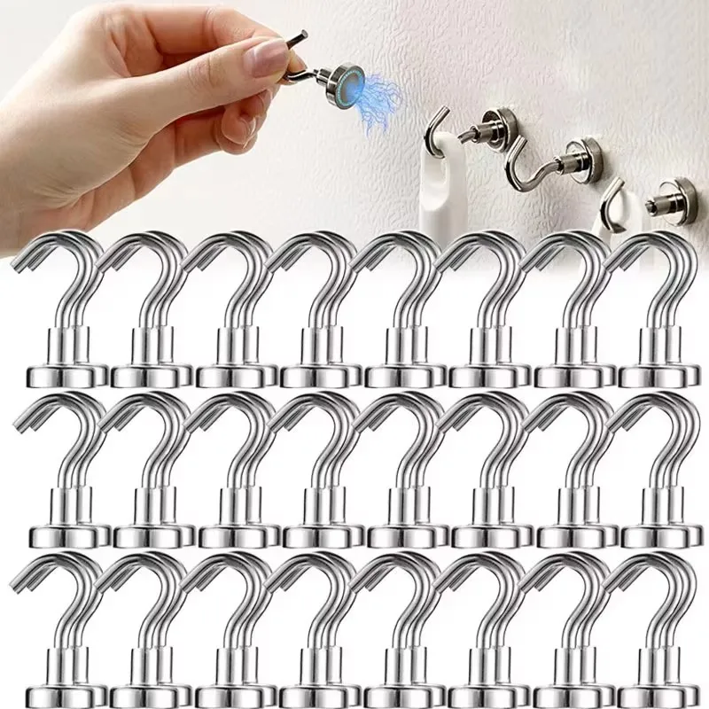 แม่เหล็กนีโอไดเมียมแบบแขวน 1-20 ชิ้น แรงดูด 12 กก. 5 ปอนด์ เส้นผ่านศูนย์กลาง 20 มม. แม่เหล็กติดเร็ว สำหรับชั้นวางของในบ้านและห้องครัว 1