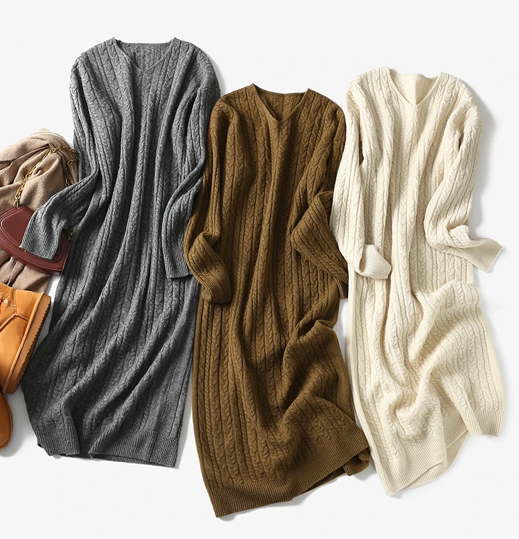 

106-110cm Bust Autumn Spring Women Loose Fit Cozy Knitted Jumper Dresses