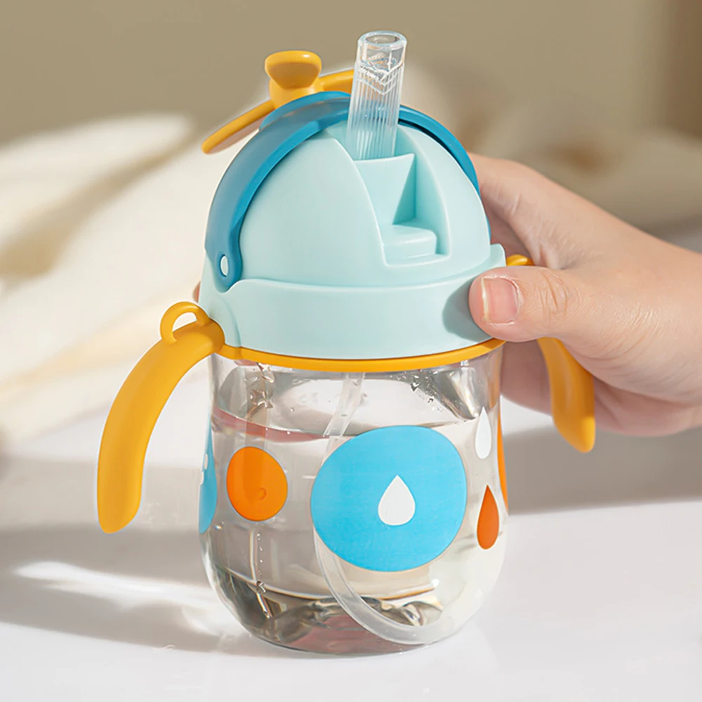 New sippy cup, 250ml baby children's water cup, big baby 1-3 years old drinking belt dual-purpose drinking cup