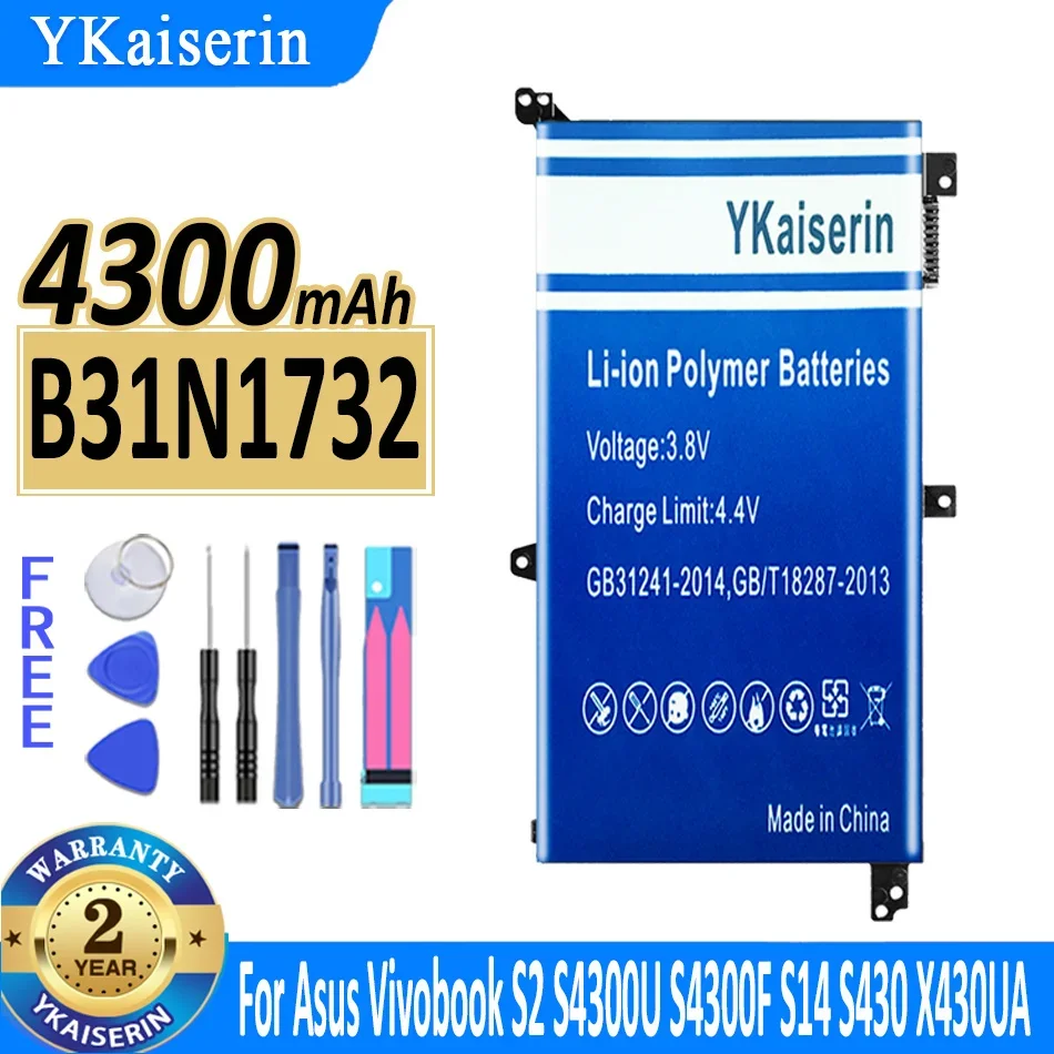 

4300mAh YKaiserin Battery B31N1732 For Asus Vivobook S2 S4300U S4300F S14 S430 X430UA X430UF Mars15 Mars 15 VX60G Batteries