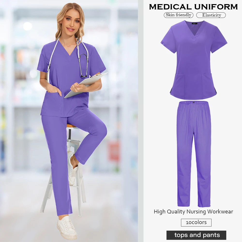 Scrub Suit for Women Short Sleeve Top Pant Joggers Scrubs Sets Designer Medical Scrubs Uniform Simple Solid Colors Set medical uniform