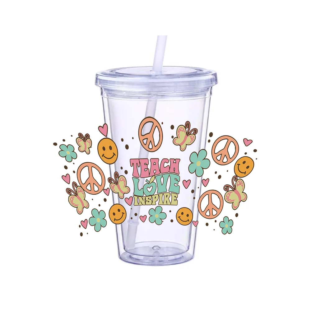 3D UV DTF Transfers teacher love Stickers, 24oz Cup Wraps,teacher life Printed for DIY Glass, Ceramic Metal Leather