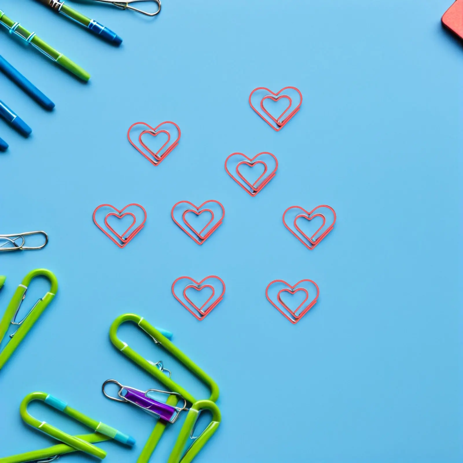 100Pcs 귀여운 하트 종이 클립 저널을위한 빨간색 금속 클립 사무실 스크랩북 DIY 프로젝트 사랑 모양의 북마크