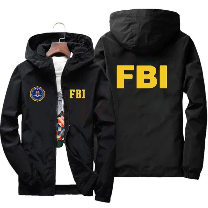 New Men's Jacket High Quality FBI Printed Outdoor Sports Jacket Spring Hooded Windproof Fashion Casual Brand Sports