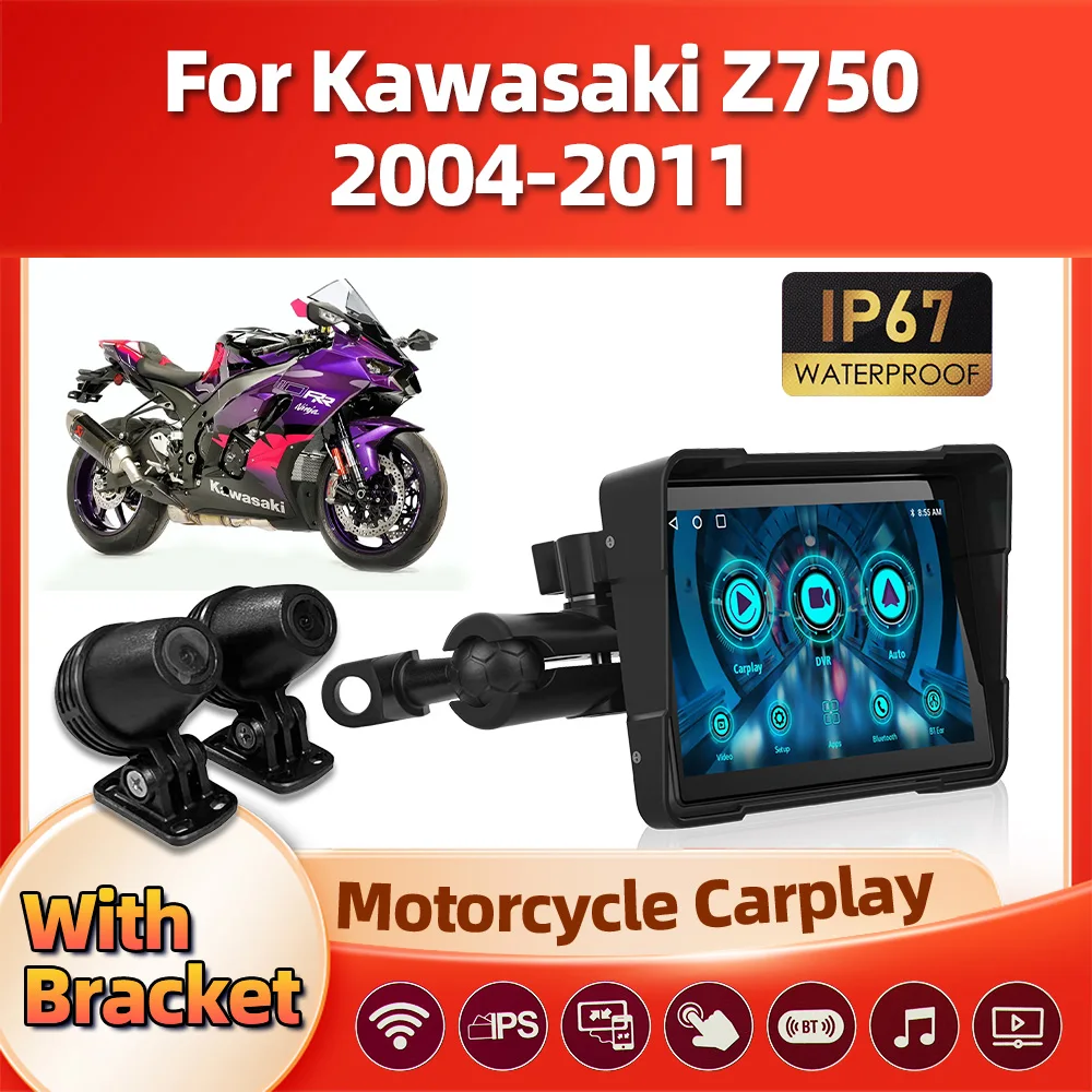 

5 Inch Motorcycle GPS Navigation Wireless Carplay Android Auto IP67 Waterproof For Kawasaki Z750 2004-2007 2008 2009 2010 2011