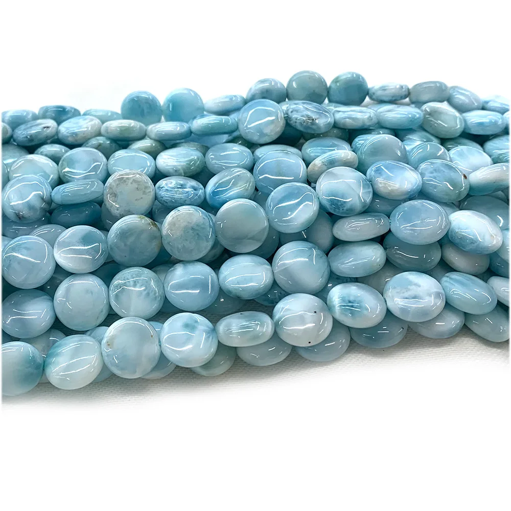 Veemake Natural Blue Larimar Flat Coin Disc Jewelry Making Loose Beads 08038 2