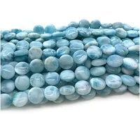 Veemake Natural Blue Larimar Flat Coin Disc Jewelry Making Loose Beads 08038 2