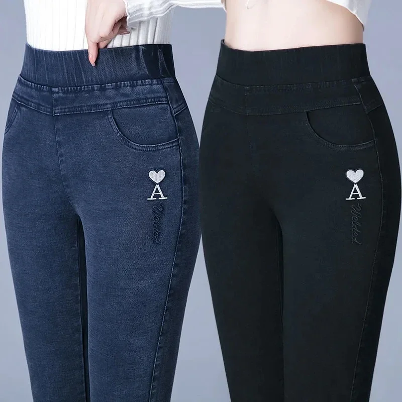 New Velvet High Waist Stretch Jeans Plus Size 5xl Winter Skinny Denim Pants Women  Vintage Thick Pencil Vaqueros Fleece Leggings