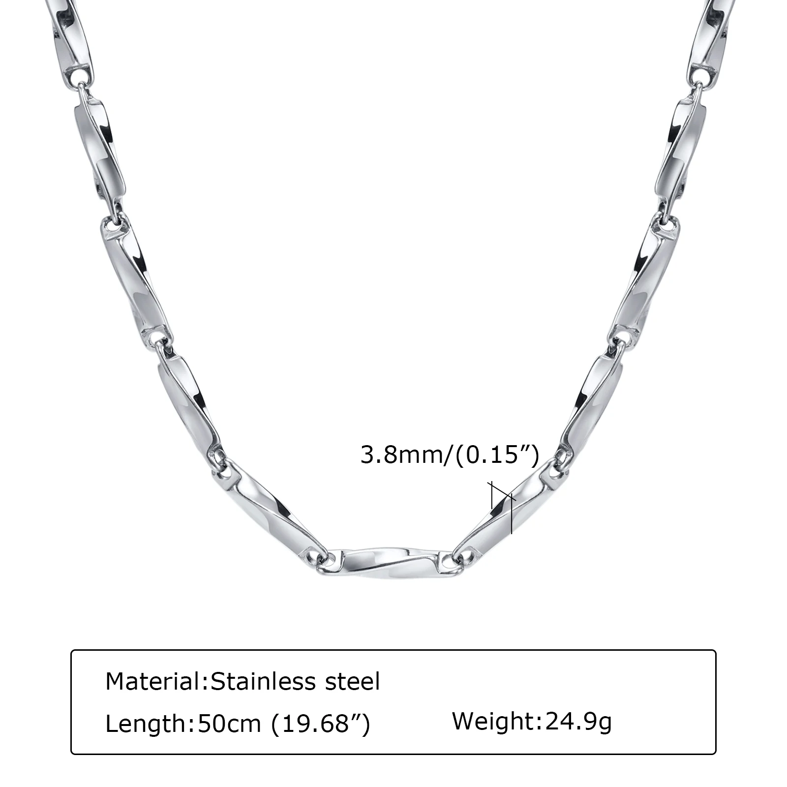 4mm Mobius Chain Necklaces for Men Boys,Thin Stainless Steel Geometric Twisted Links Choker Collar,
