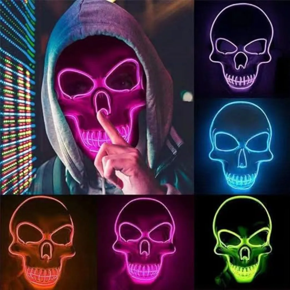Neon Led Skull Mask Halloween Adult Purification Mask LED Glowing Skull Terror Cold Light Role Playing Masquerade Ball halloween mask masquerade mask horror mask party masks