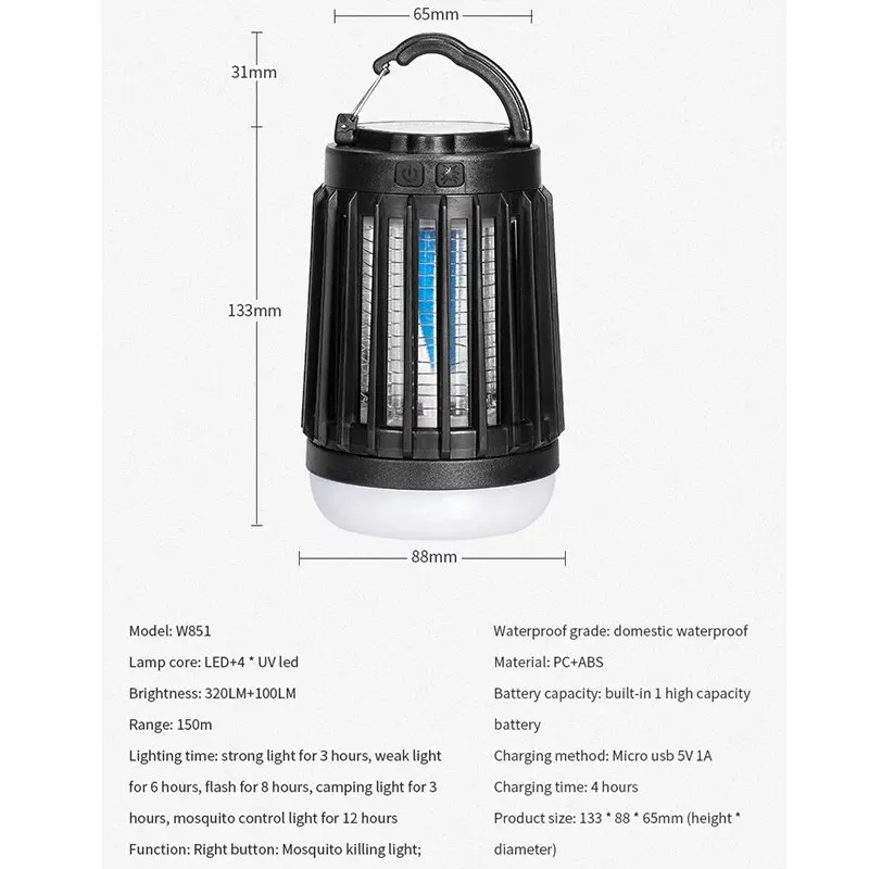 Electric Mosquito Killer Lamp UV Light Bug Zapper Trap Solar Charging Rechargeable Summer Fly Swatter Insect Killer Light