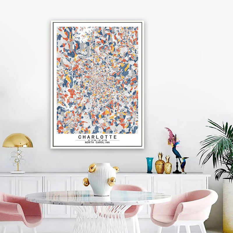 Charlotte North Carolina Us Color World City Map Dipinti Astratti Su Tela Wall Art Print Poster Picture Home Decoration
