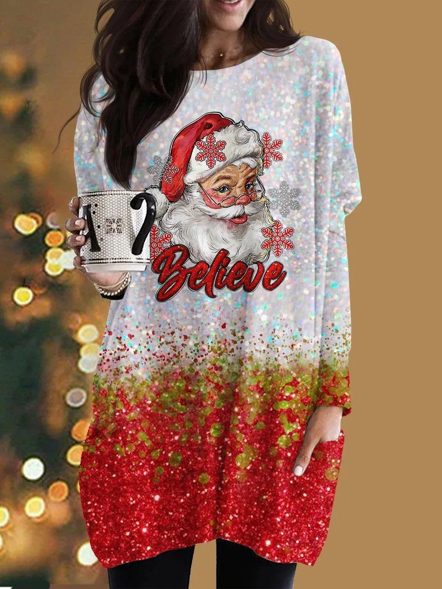 

Santa Claus Print Dresses For Women 2023 New Year Short Sleeve O-Neck Mini Dress Oversized Ladies Christmas Party Dress