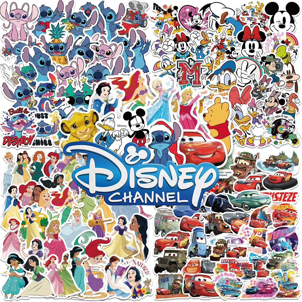 Disney MIX Cute Cartoon Character Stitch Mickey Mouse Lion Stickers Aesthetic for Fridge Laptop Car Vinyl Anime Sticker Kid Gift