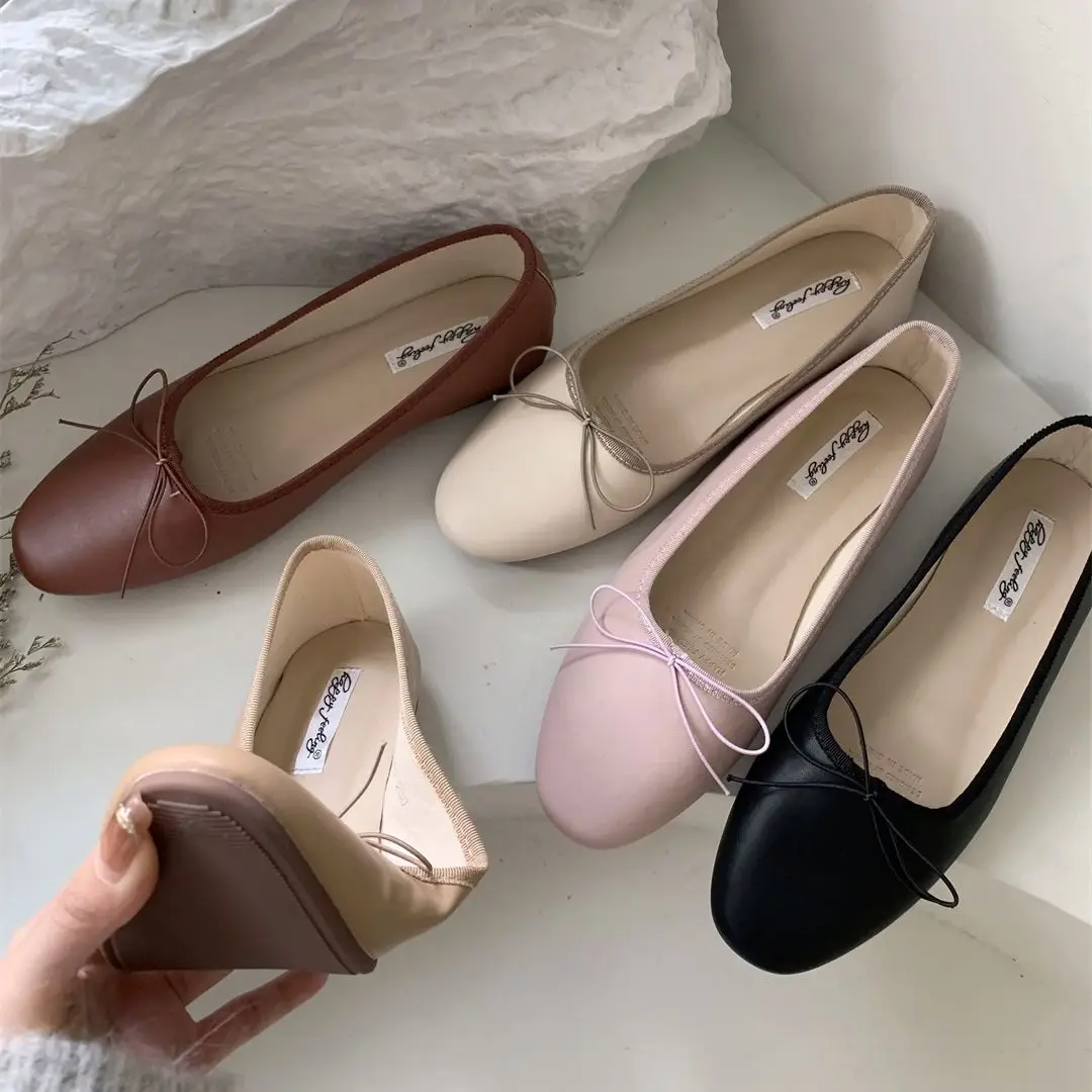 Bailamos Round Toe Women Flats Ballet Loafers Flat Low Heels Dress Shoes Slip On Casual Moccasins Shallow Dress Mules Shoes Muje 4