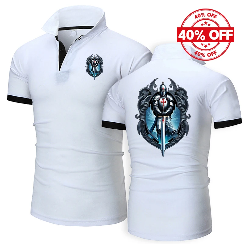 Mens Summer Short Sleeve Polo Shirt Knights Templar Pattern