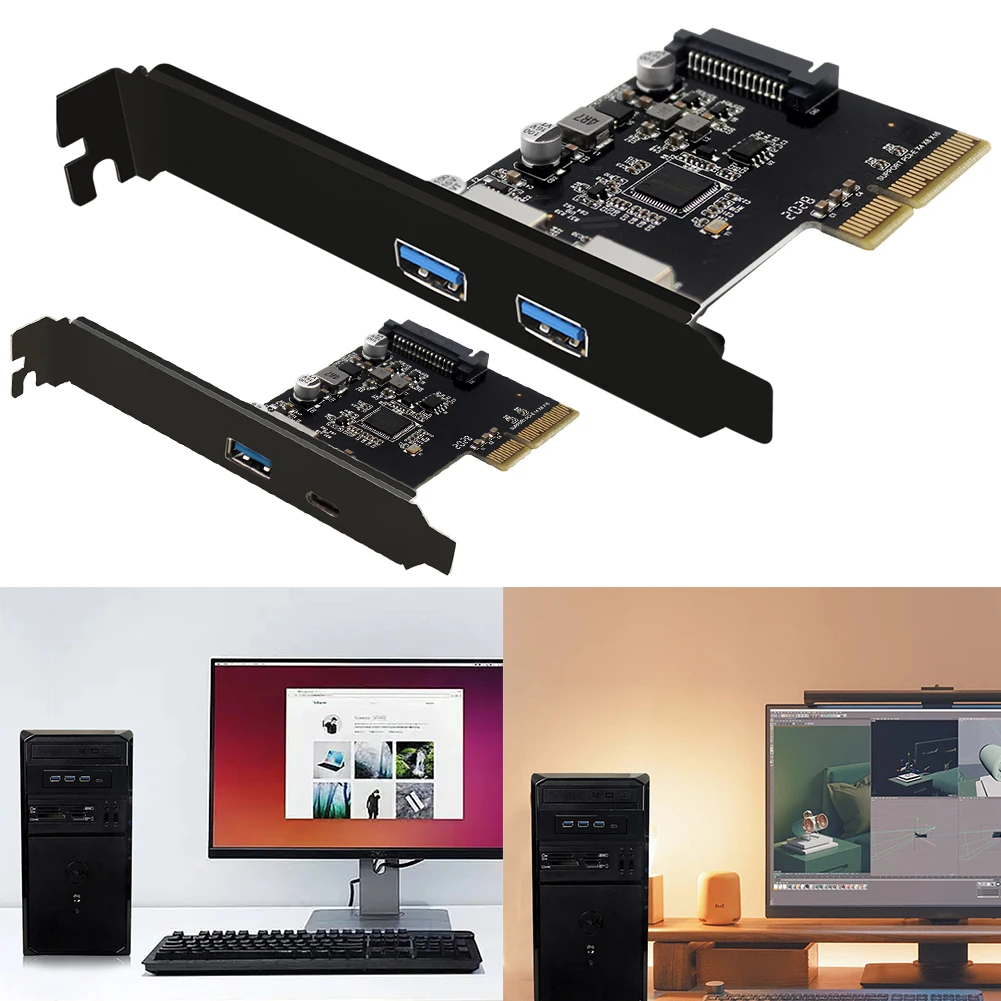 PCIe 호스트 어댑터 카드, PCIe3.0 에서 USB3.1 로 확장 카드, 2xUSB-A, 1xUSB-A, 1xUSB-C PCIe X4, 10Gbps USB C타입 PCIe 애드온 어댑터 카드