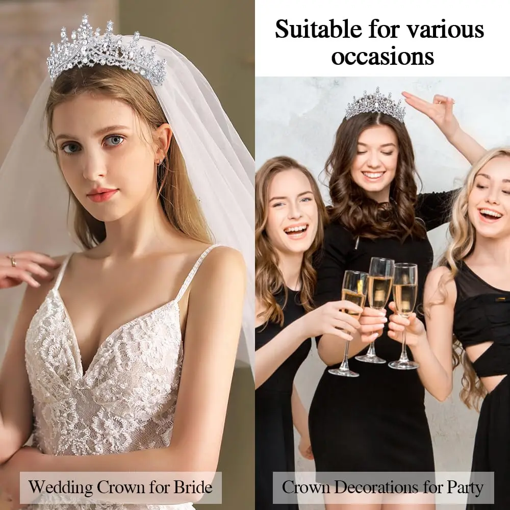 Hair headdress bridal headwear hair band crown Bling Rhinestone Crystal Crown Tiara Birthday Princess Sash and Crown for Women Birthday Princess Party Decorations
