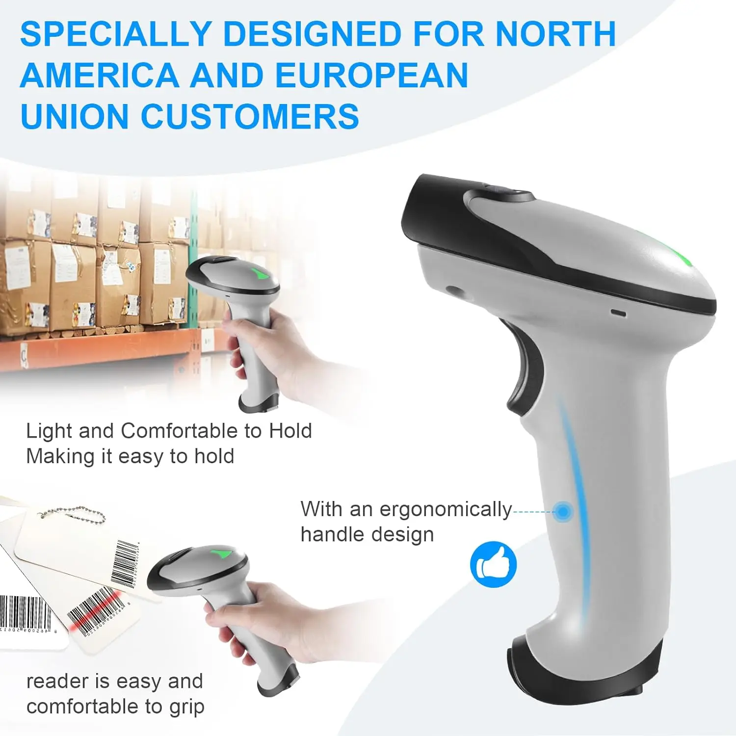 JRHC Wireless Barcode Scanner 1D Laser Handheld Bar Code Reader with Stand 2.4G Wireless USB Wired Connection Plug and Play