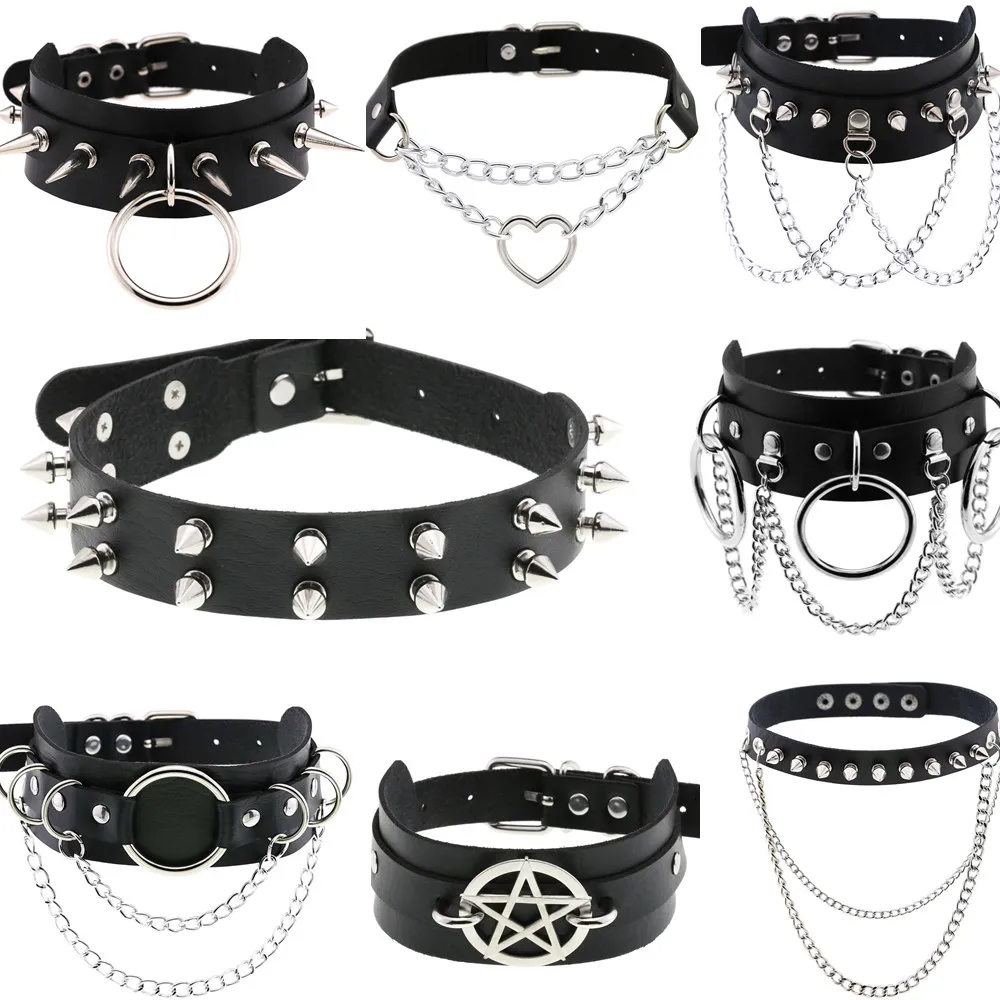 Gothic PU Collar Choker Necklace For Women Punk Collar Necklace Men New  Jewelry