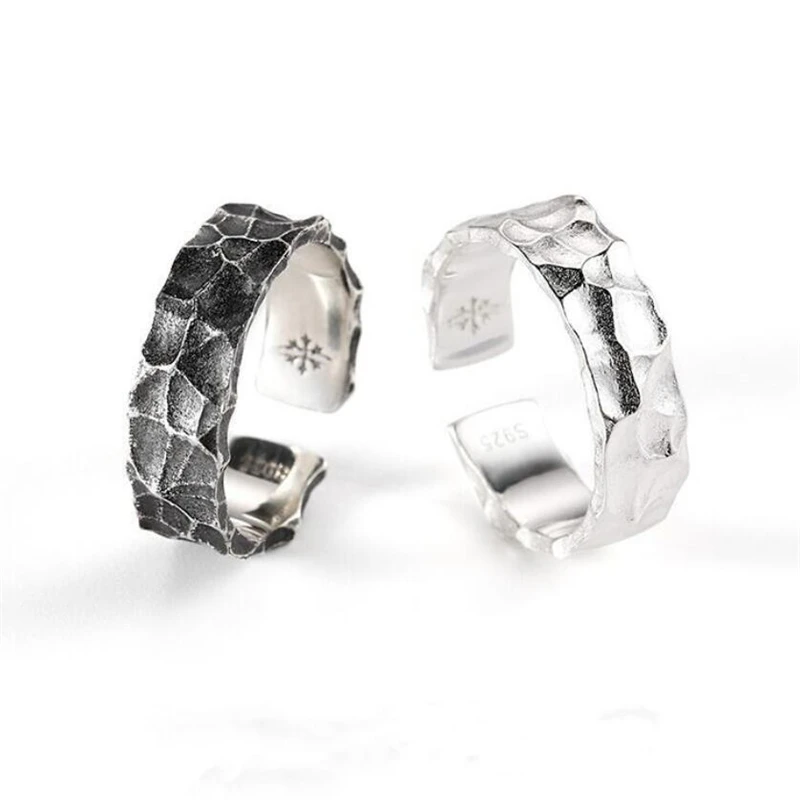 WYEAIIR 925 Sterling Silver Retro Stone Texture Male Resizable Opening Ring For Women Luxury Jewelry 3