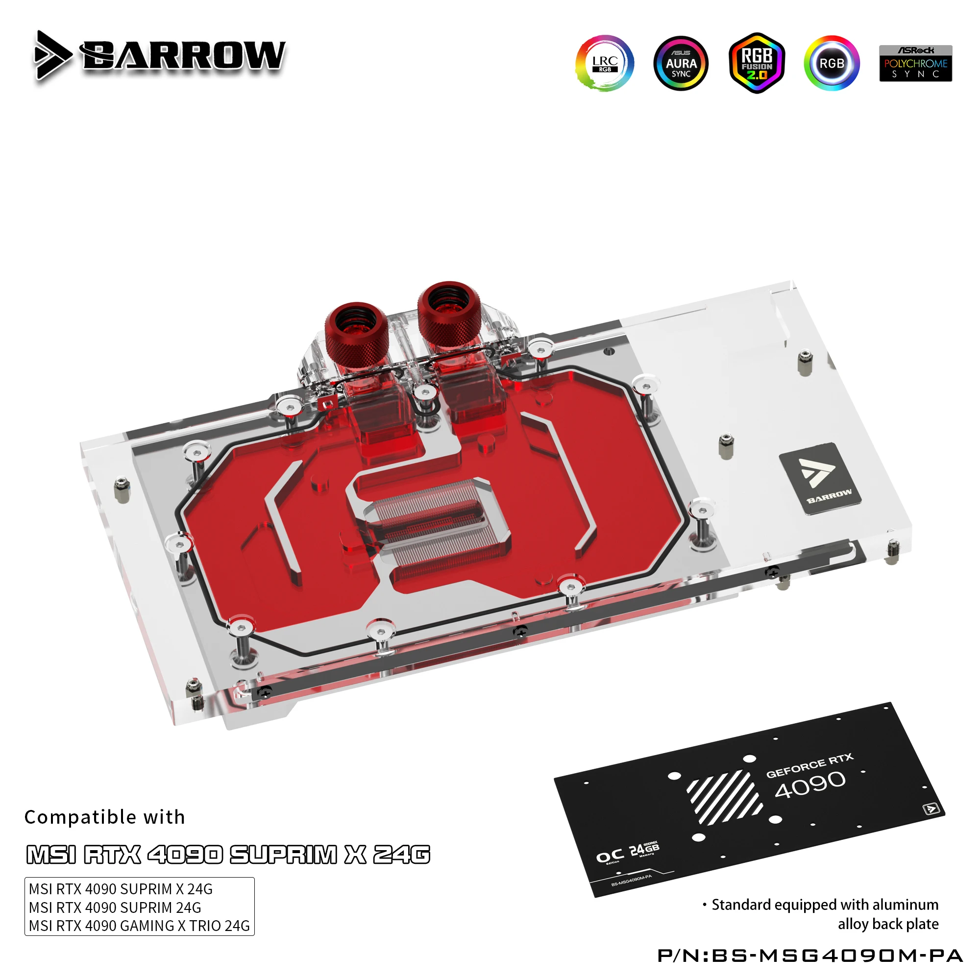 

Barrow GPU Copper Water Cooling Block for MSI 4090 RTX SUPRIM/GAMING X,TRIO 24G Graphics Card,5V LED,With Backplate BS-MSG4090M-