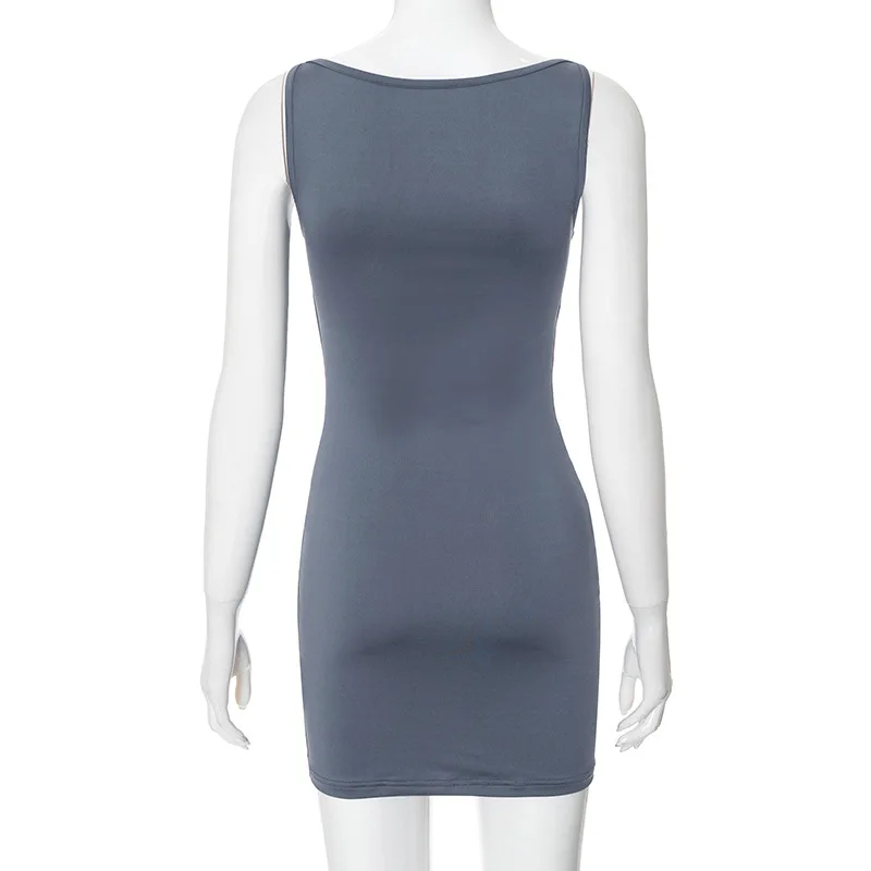 Vestido minimalista ajustado para mujer, trajes sin mangas, ropa de calle lisa, ropa de verano de una pieza, ropa de oficina para mujer