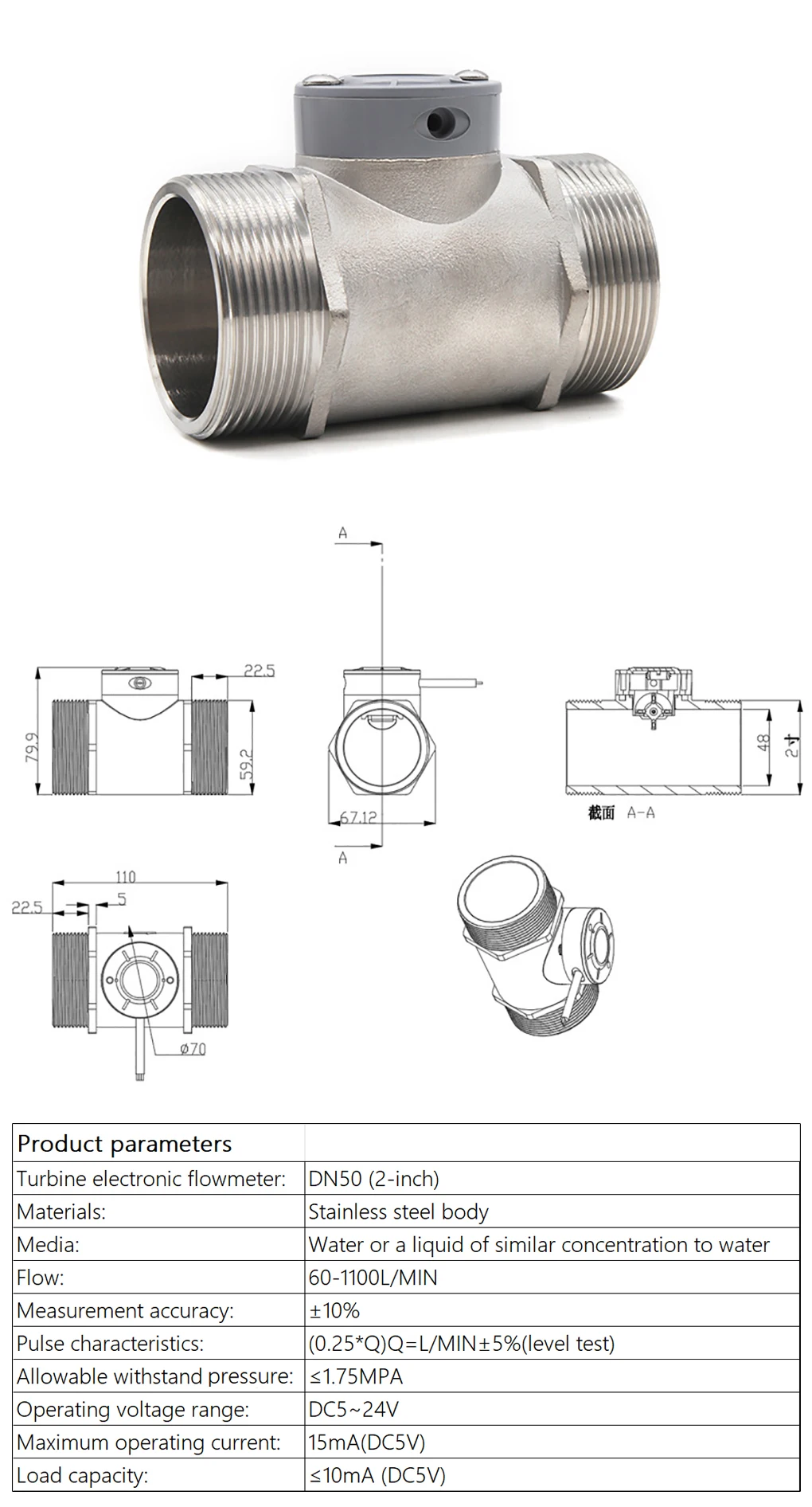 Stainless Steel Flow Sensor High Precision Water Flow Meter Liquid Flow Rate Swi