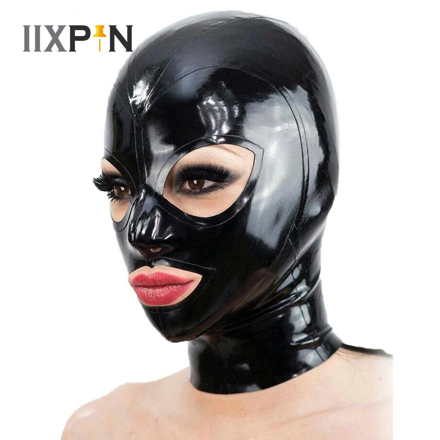 Unisex Latex Ziped Hood Mask Copricapo Occhi Aperti Bocca E Narici Full Face Maks Per Lingerie Night Club Cosplay Party Puntelli