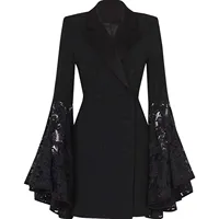 Elegant Black Blazer for Women with Lace Patchwork