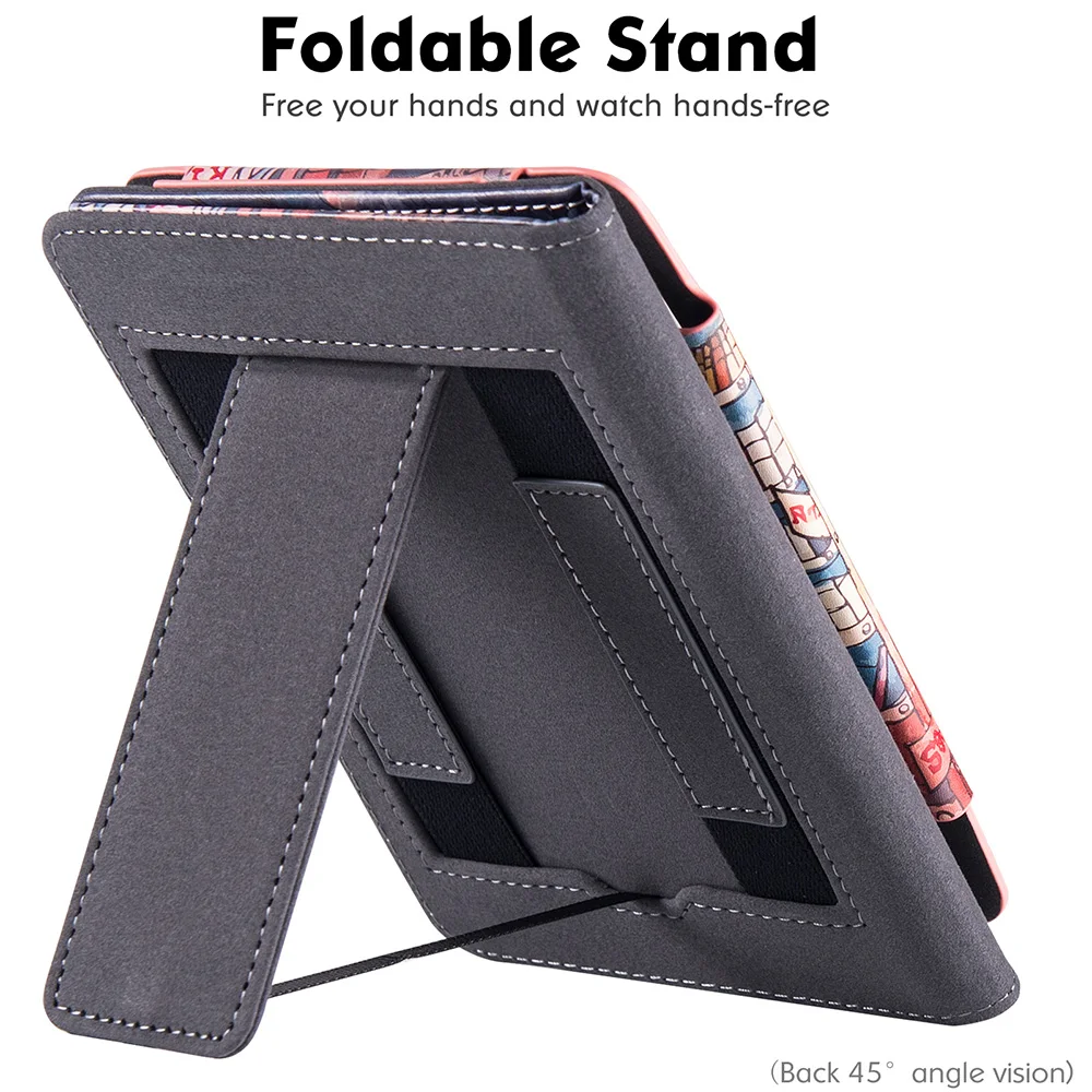 Kobo-funda Clara 2E con soporte (versión 2022, modelo N506), Funda de cuero  PU con doble correa de mano/apagado y encendido automático