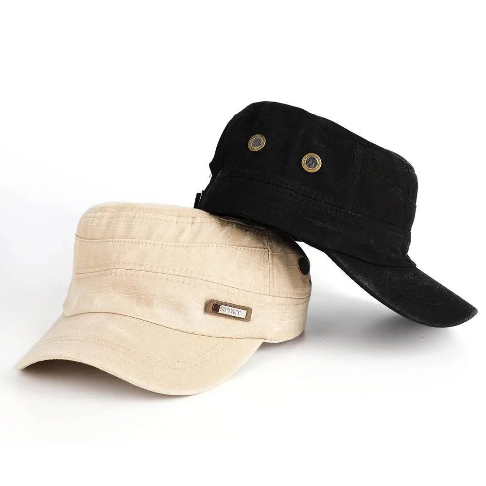 Men Military Cap Summer Spring Casual Cadet Hat Washed Cotton Flat Top Caps Unisex Vintage Army Hats