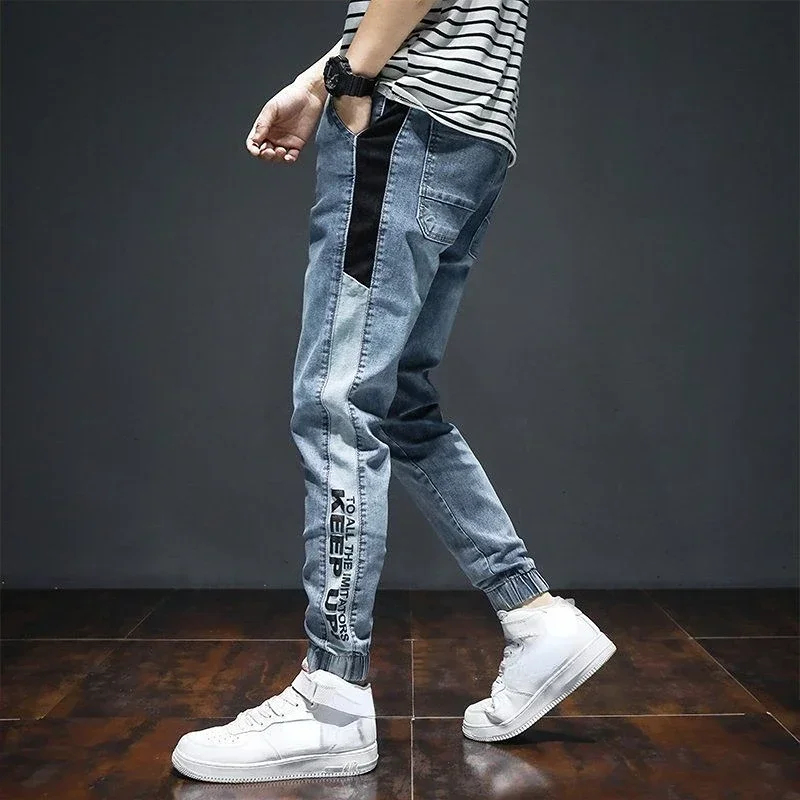 thumbnail image 1 of Pantalones vaqueros para hombre con estampado, pantalones cargo, pantalones vaqueros recortados de talla grande para hombre, empalmados, moda 2024, ropa de calle Y2k, primavera y otoño, suaves, 1 of 5