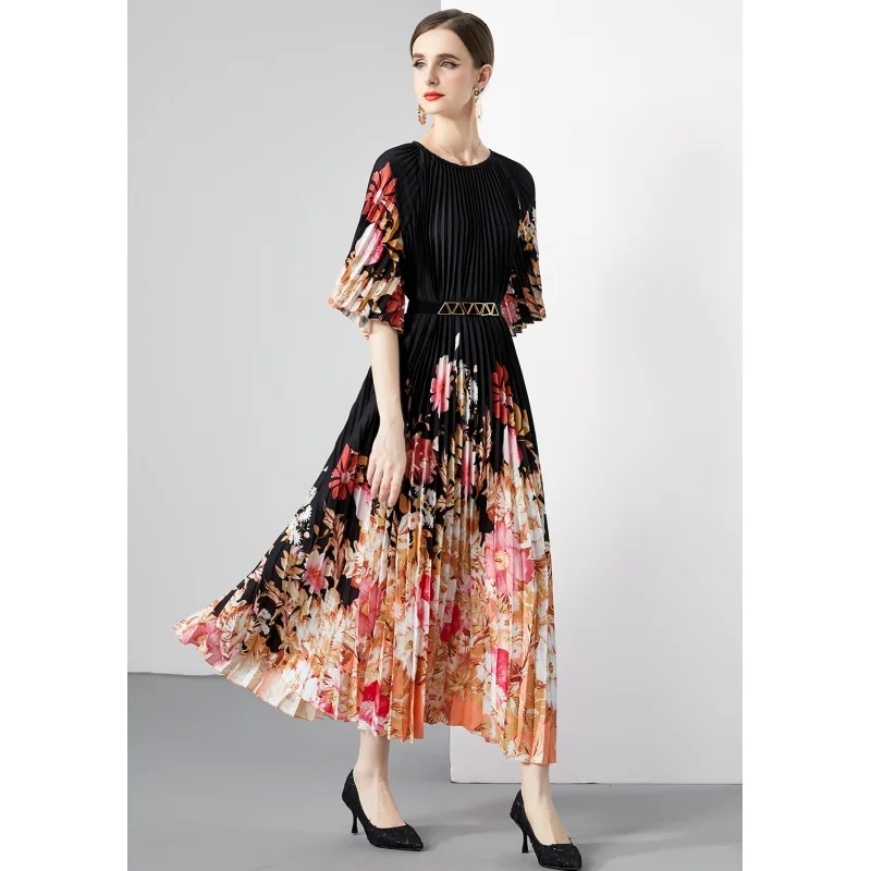 

Summer Fashion Elegant Round Neck Silk Printed Dress 2023 New Versatile Waist Waist Slim Leisure Party Dress Vestidos