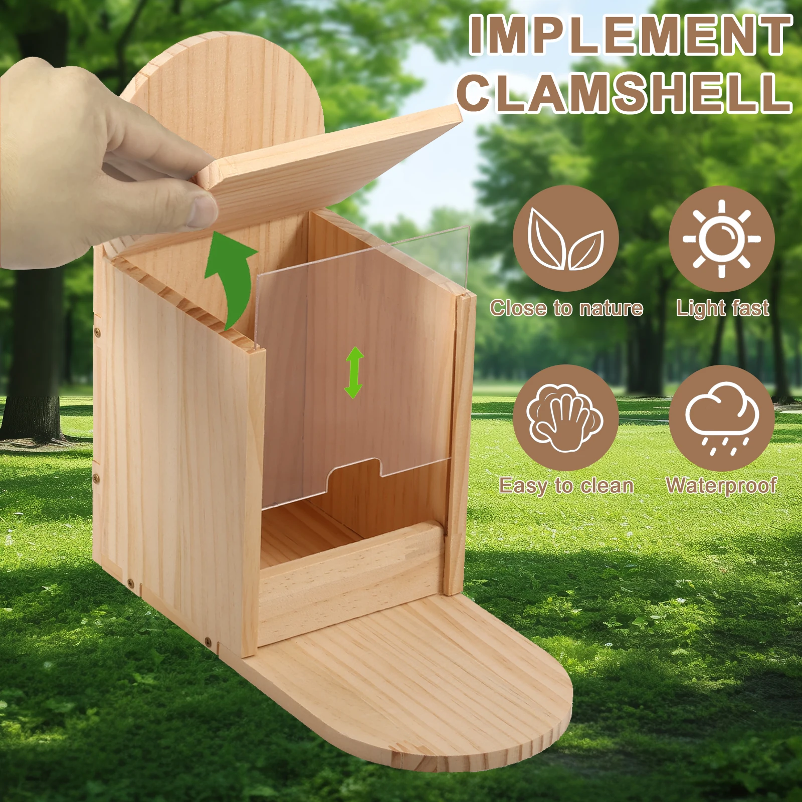 Outdoor Squirrel Feeder Hanging Wood Chipmunk Feeder Bird Squirrel Creative Pet Dining Table with Clear Window Garden Decoration