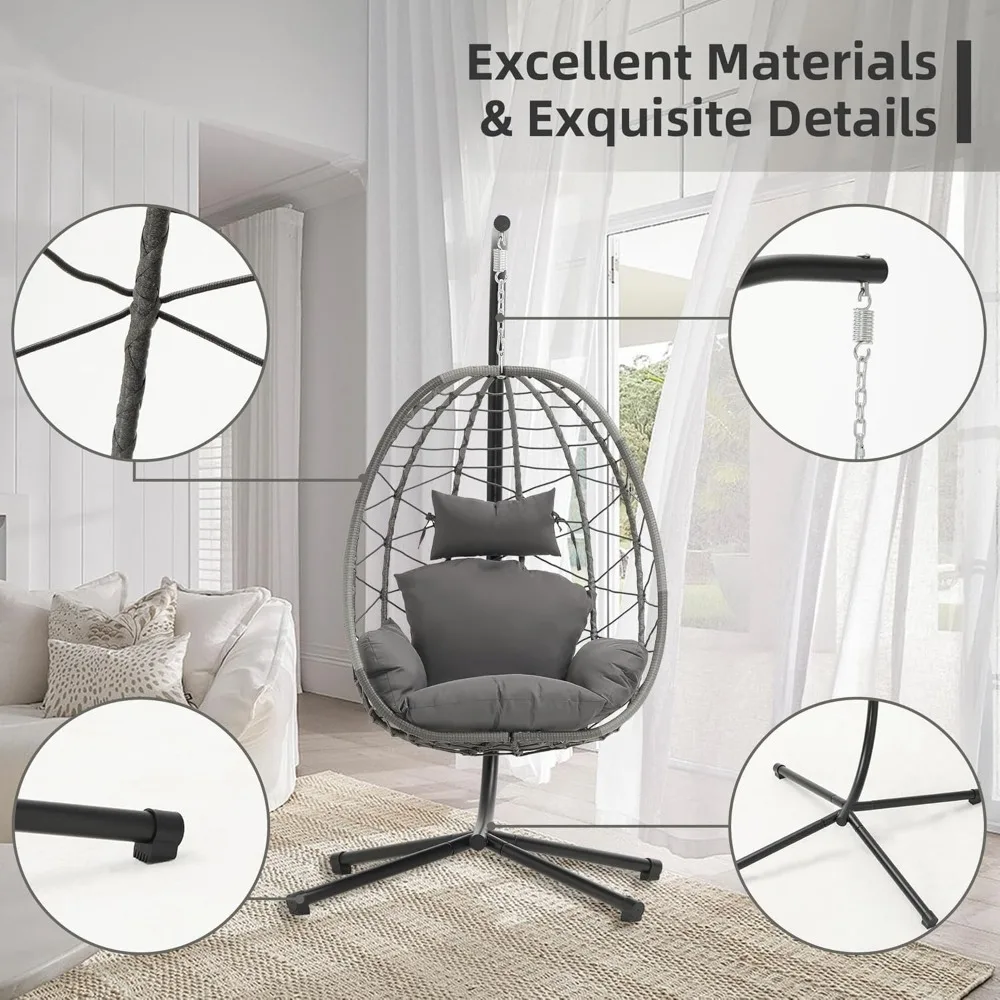 Egg Chair with Stand, Swing Chair Hanging Chair Nest Basket, UV Resistant Removable & Washable Cushions,350LBS Capacity 4