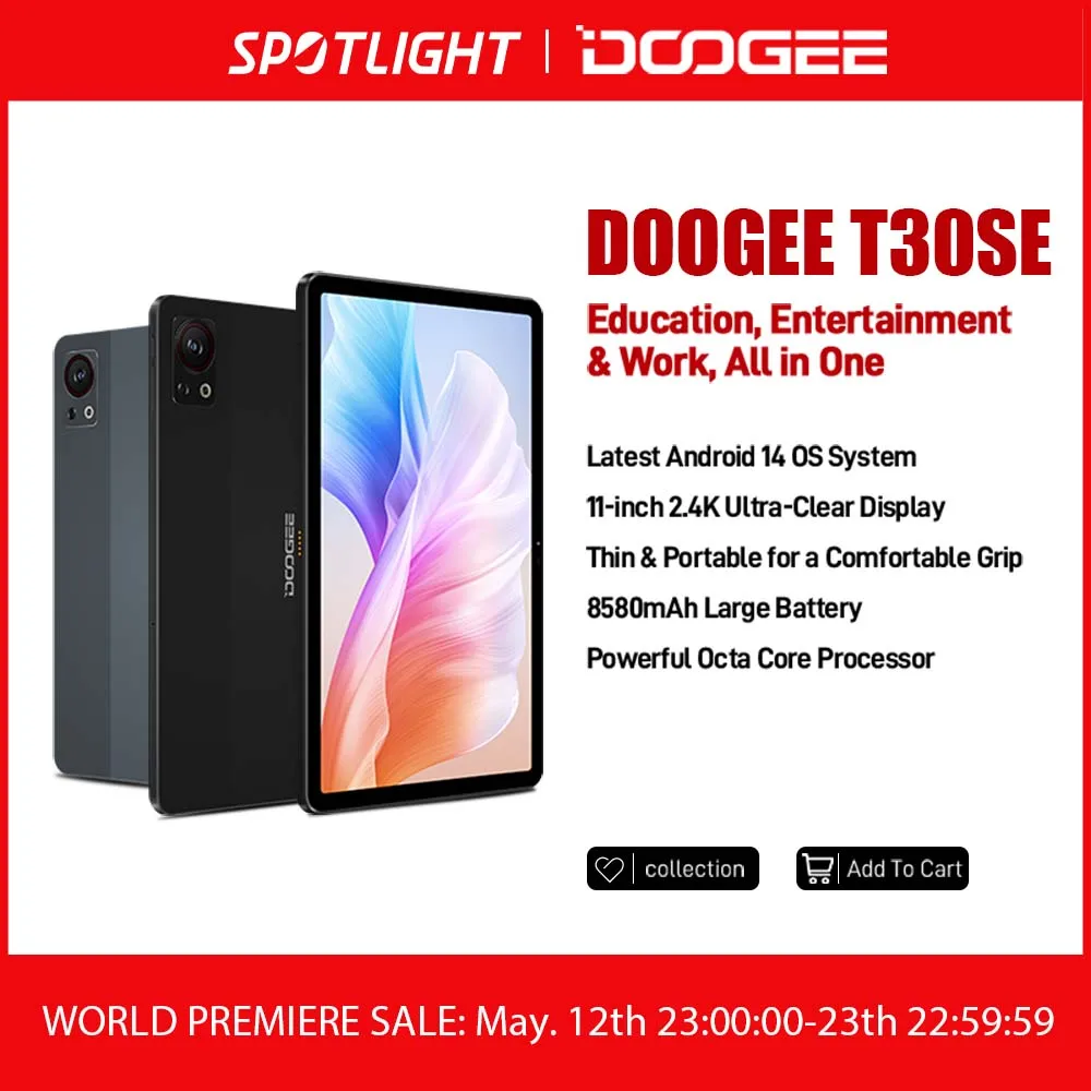 DOOGEE T30SE 태블릿, 안드로이드 14, T606 옥타코어, 11 인치, 2.4K TUV 인증, 9GB(4 + 5) 128GB, 8580mAh 쿼드 스피커 태블릿, 월드 프리미어
